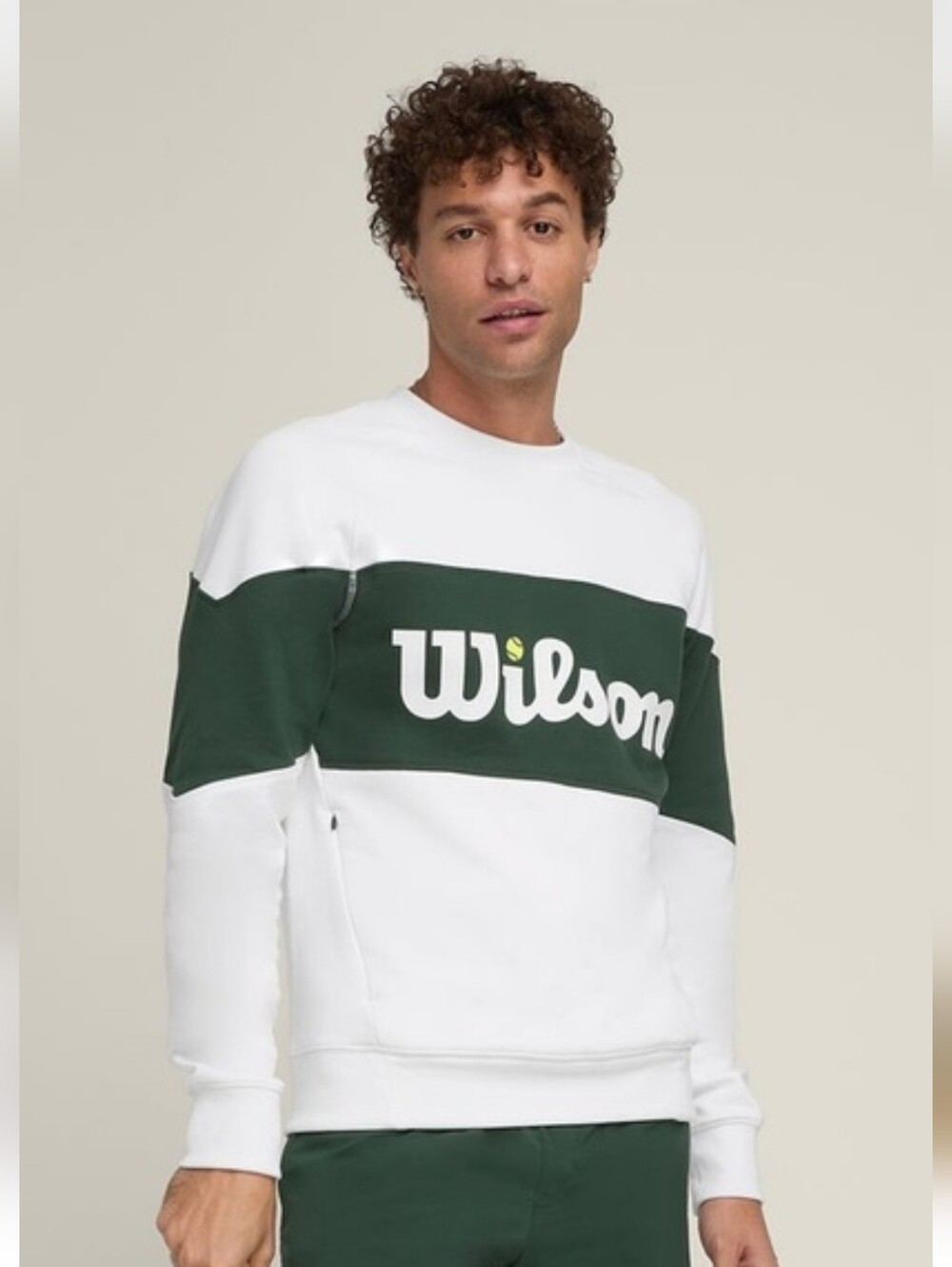 Wilson Millennium Tennis Crewneck Sweatshirt XL Sandrift Ivory & Sycamore Green